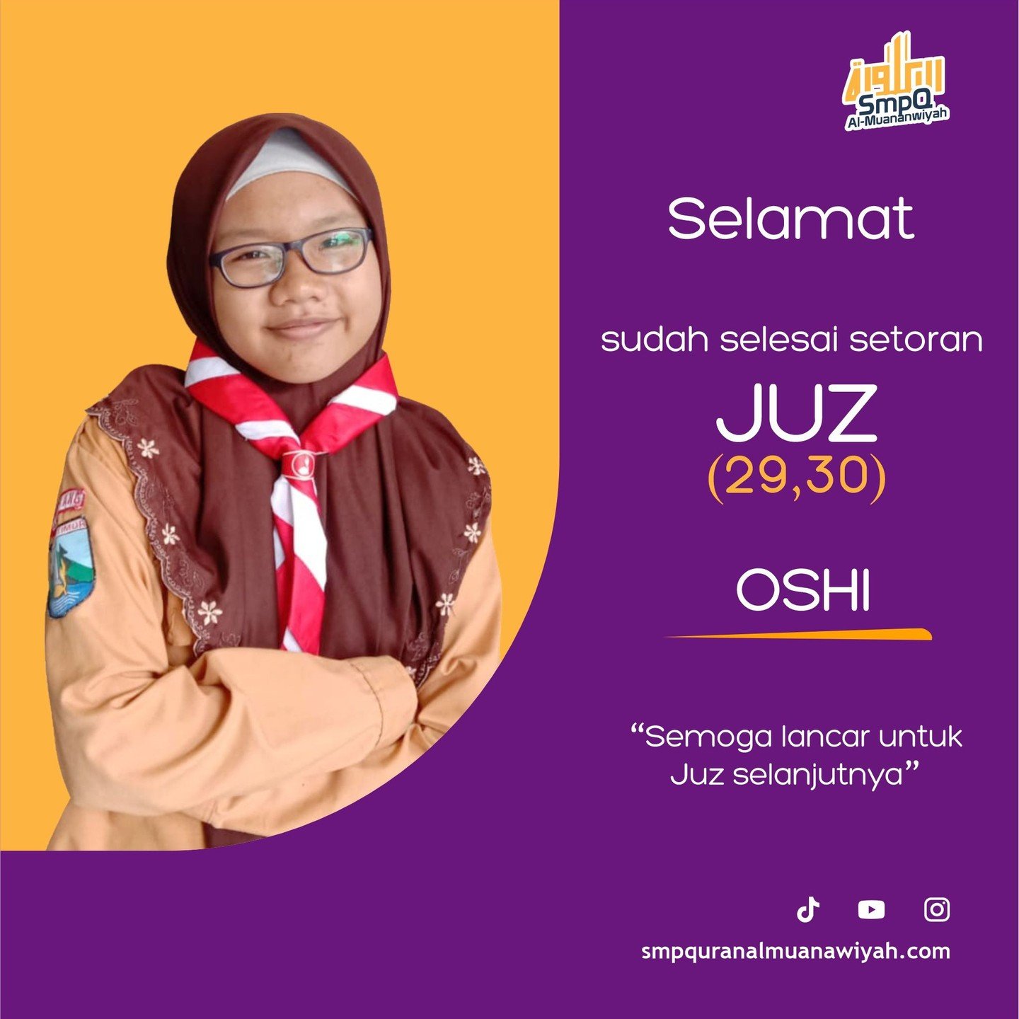 Capaian Program Tahfidz | Siena Akoshi M. S Telah Menyelesaikan Setoran Juz 29,30