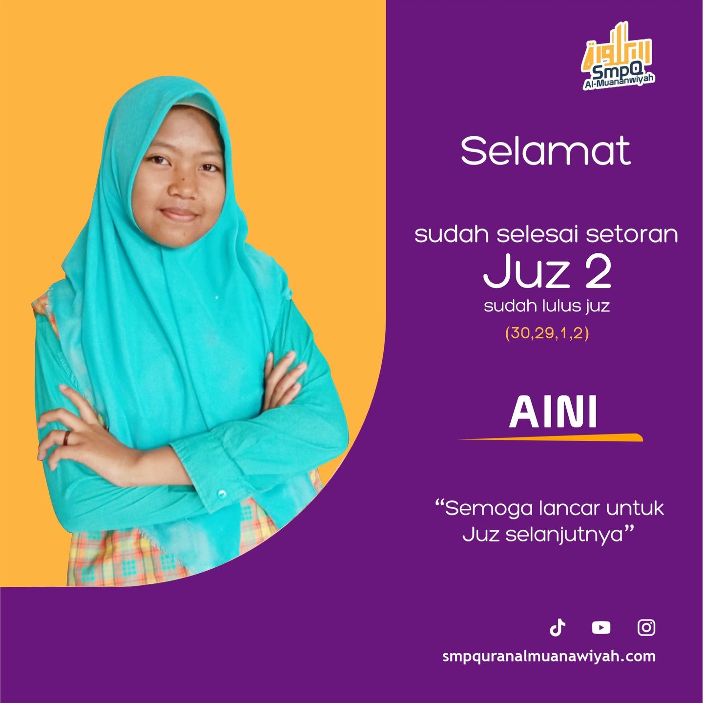 Capaian Program Tahfidz | Inayaah Qurottu Aini Telah Menyelesaikan Setoran Juz 2